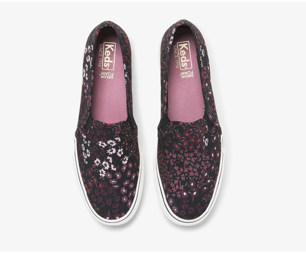 Slip Ons Keds Mujer Negras/Multicolor - Washable Double Decker Floral - 062-MOQGZW